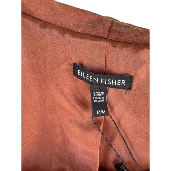 Eileen Fisher Rust Organic Linen Silk Satin Open Front Coat Sz. Medium MSRP $398 - Picture 5 of 6